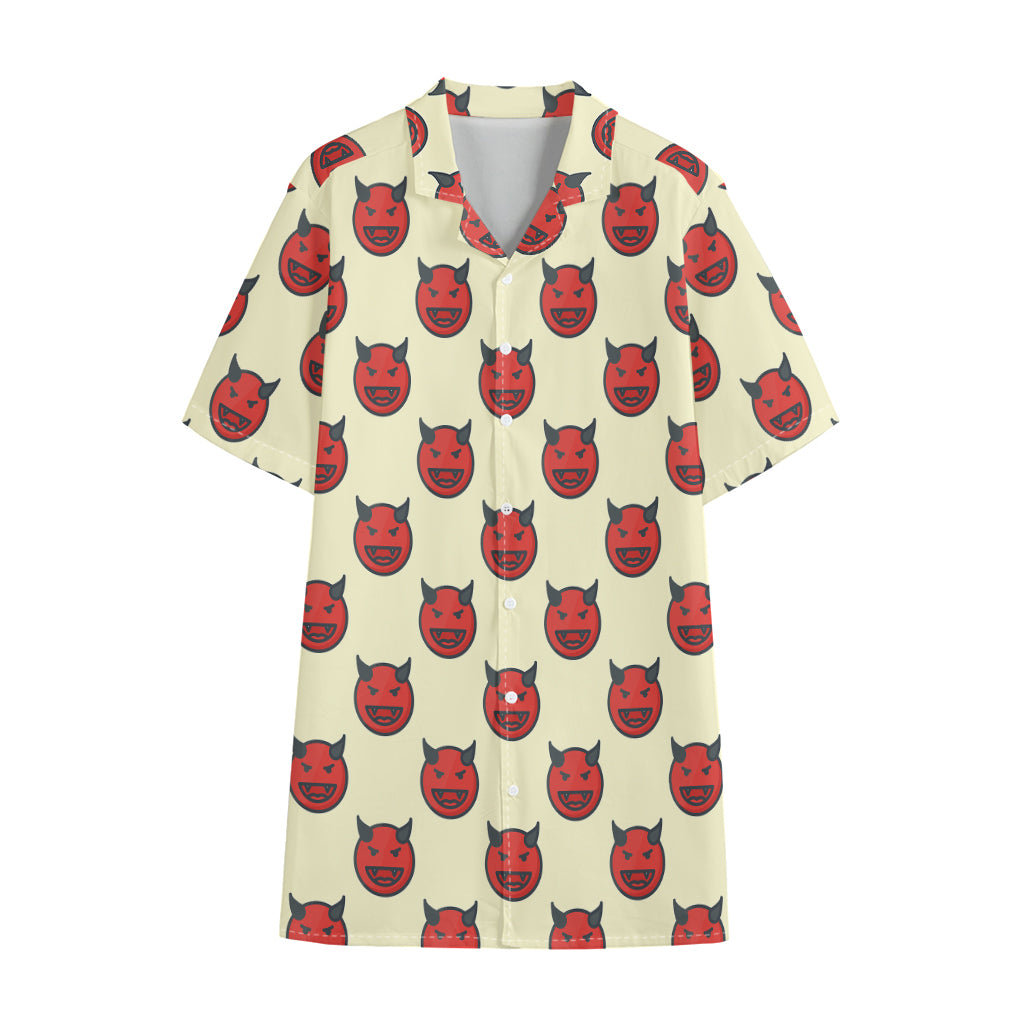 Devil Emoji Pattern Print Cotton Hawaiian Shirt