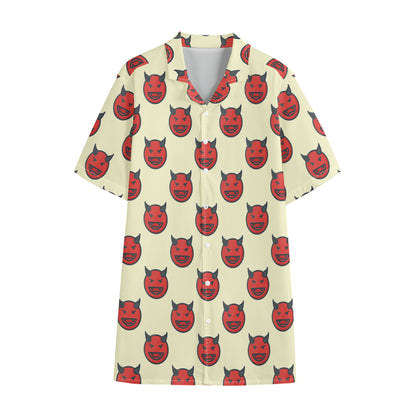 Devil Emoji Pattern Print Cotton Hawaiian Shirt