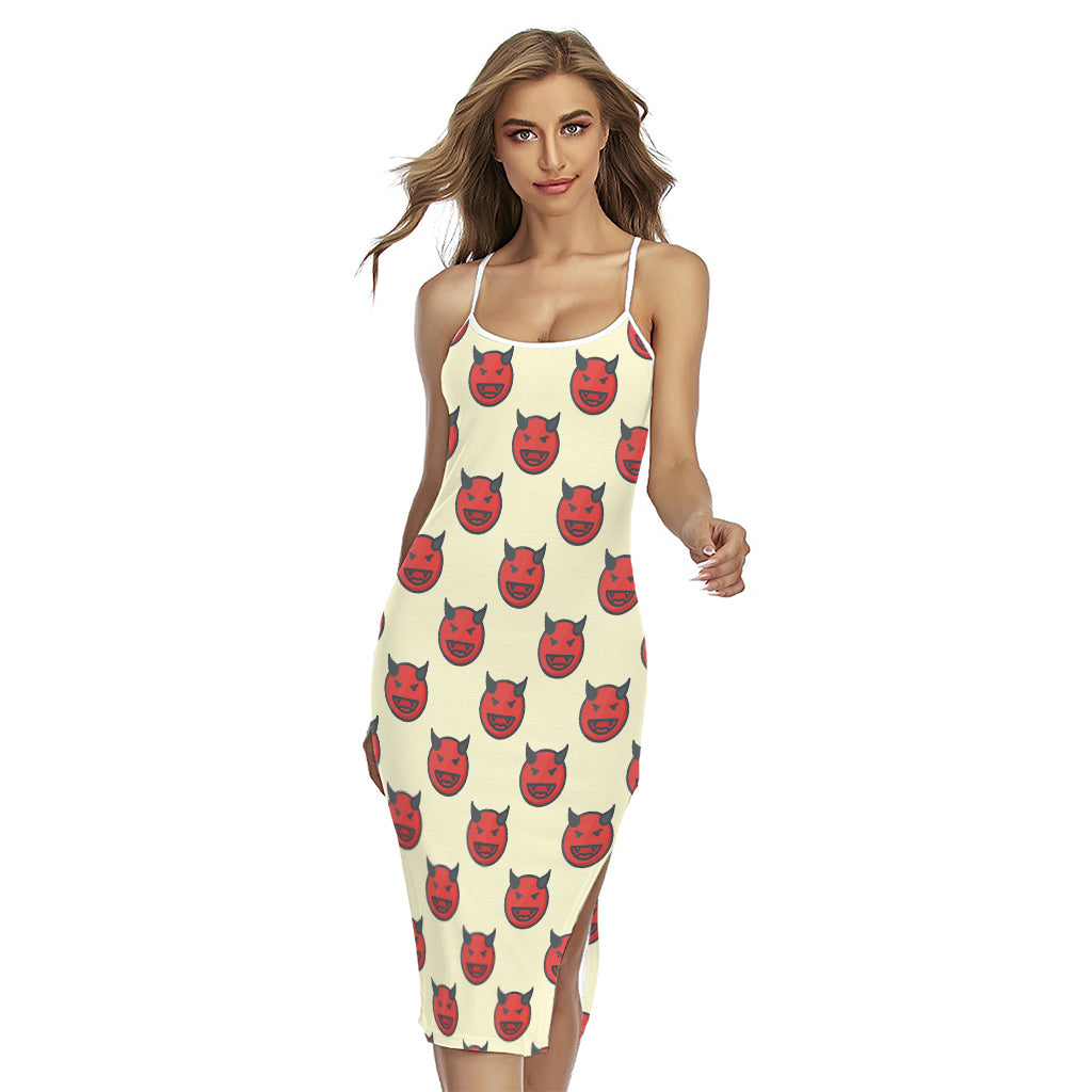 Devil Emoji Pattern Print Cross Back Cami Dress