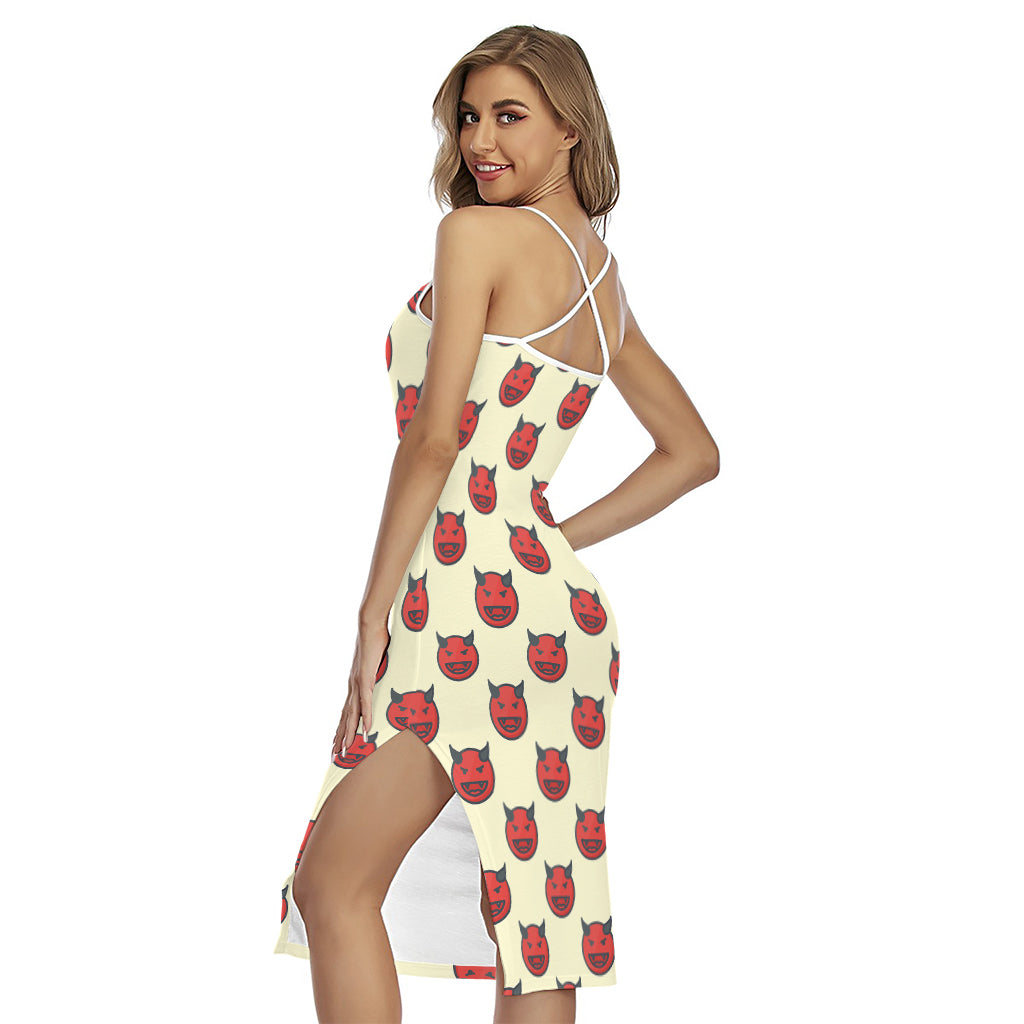 Devil Emoji Pattern Print Cross Back Cami Dress