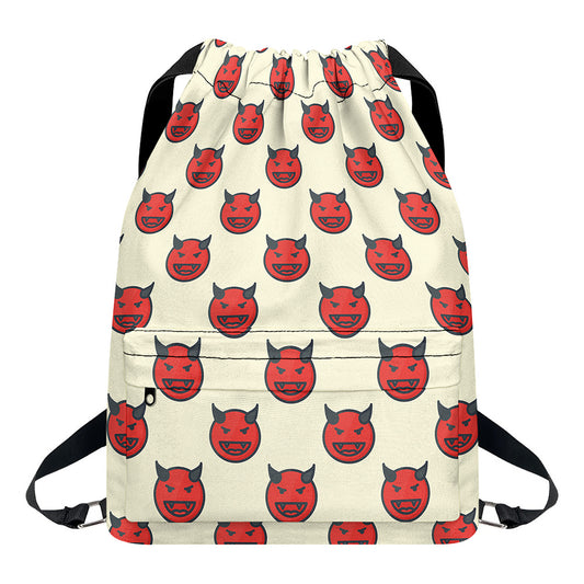 Devil Emoji Pattern Print Drawstring Backpack