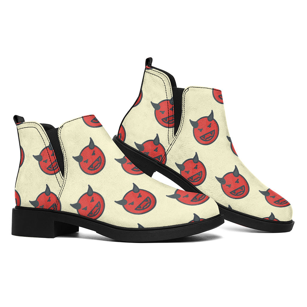 Devil Emoji Pattern Print Flat Ankle Boots