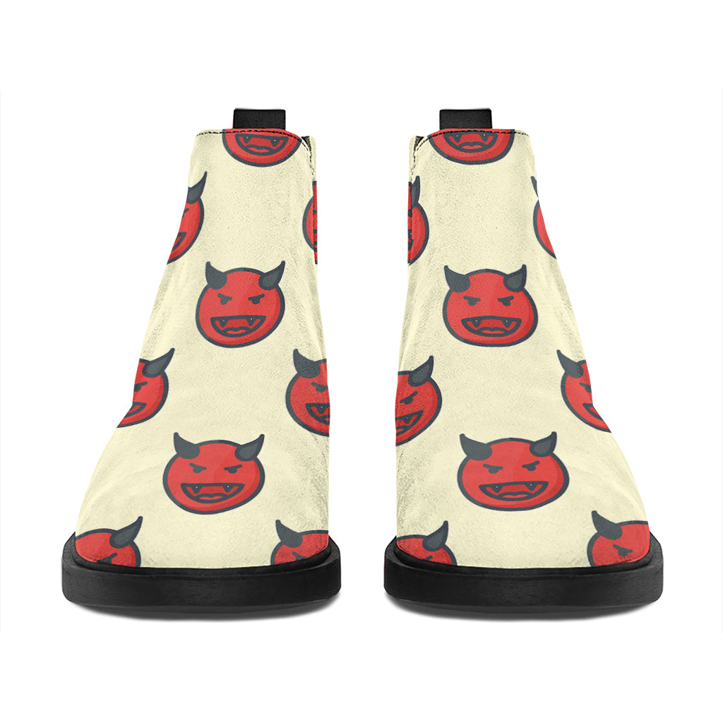 Devil Emoji Pattern Print Flat Ankle Boots