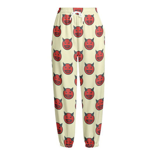 Devil Emoji Pattern Print Fleece Lined Knit Pants