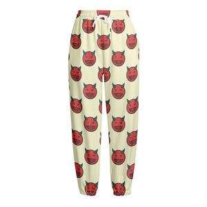 Devil Emoji Pattern Print Fleece Lined Knit Pants