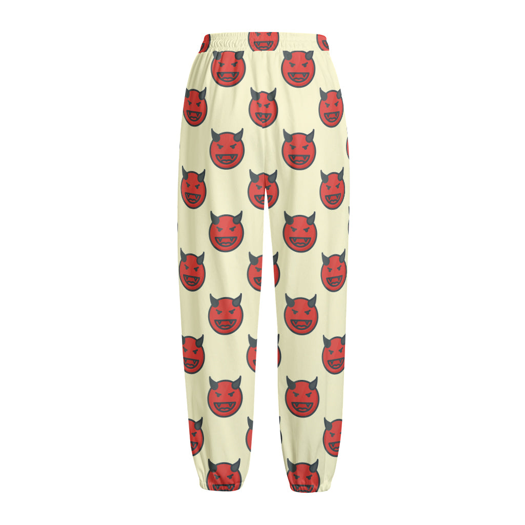 Devil Emoji Pattern Print Fleece Lined Knit Pants