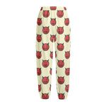 Devil Emoji Pattern Print Fleece Lined Knit Pants