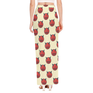 Devil Emoji Pattern Print High Slit Maxi Skirt