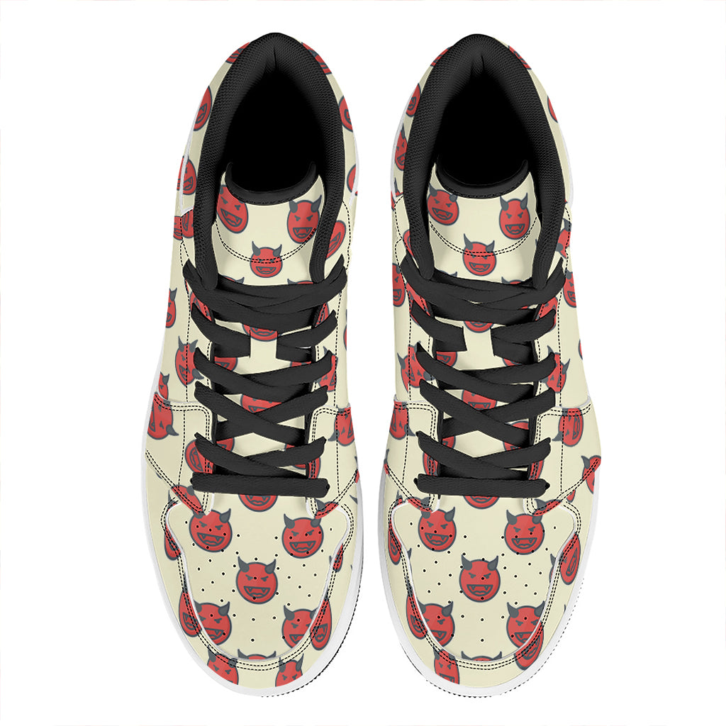 Devil Emoji Pattern Print High Top Leather Sneakers