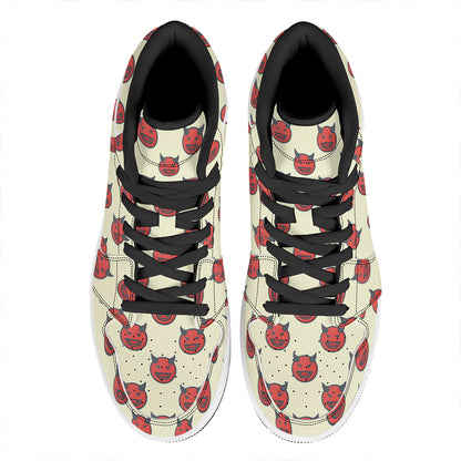 Devil Emoji Pattern Print High Top Leather Sneakers