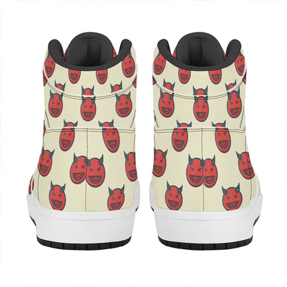 Devil Emoji Pattern Print High Top Leather Sneakers