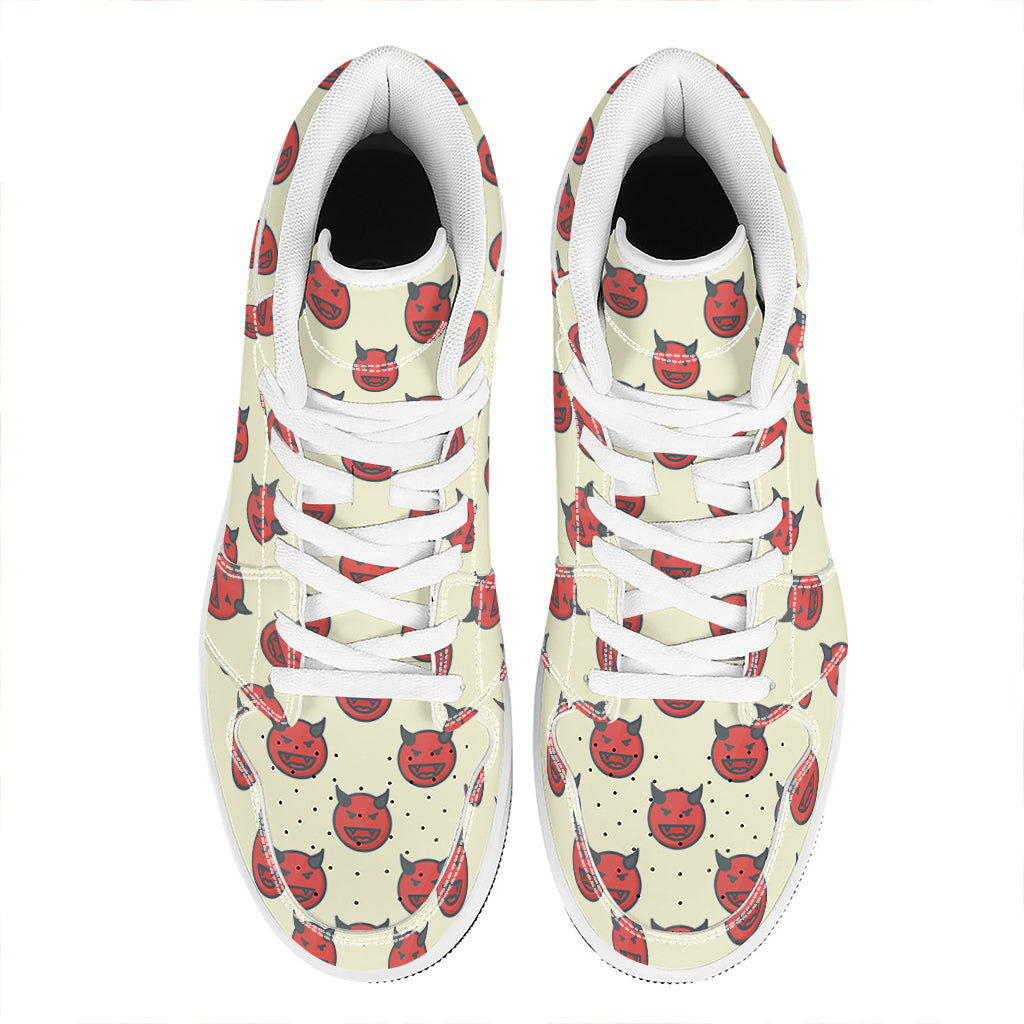 Devil Emoji Pattern Print High Top Leather Sneakers