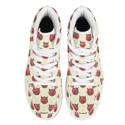 Devil Emoji Pattern Print High Top Leather Sneakers