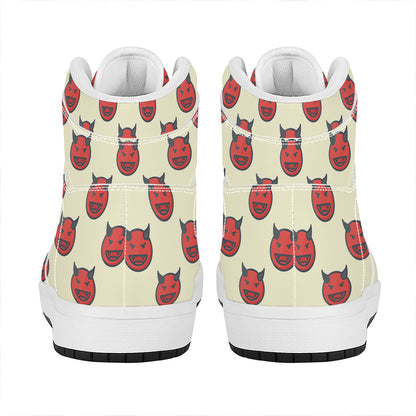 Devil Emoji Pattern Print High Top Leather Sneakers