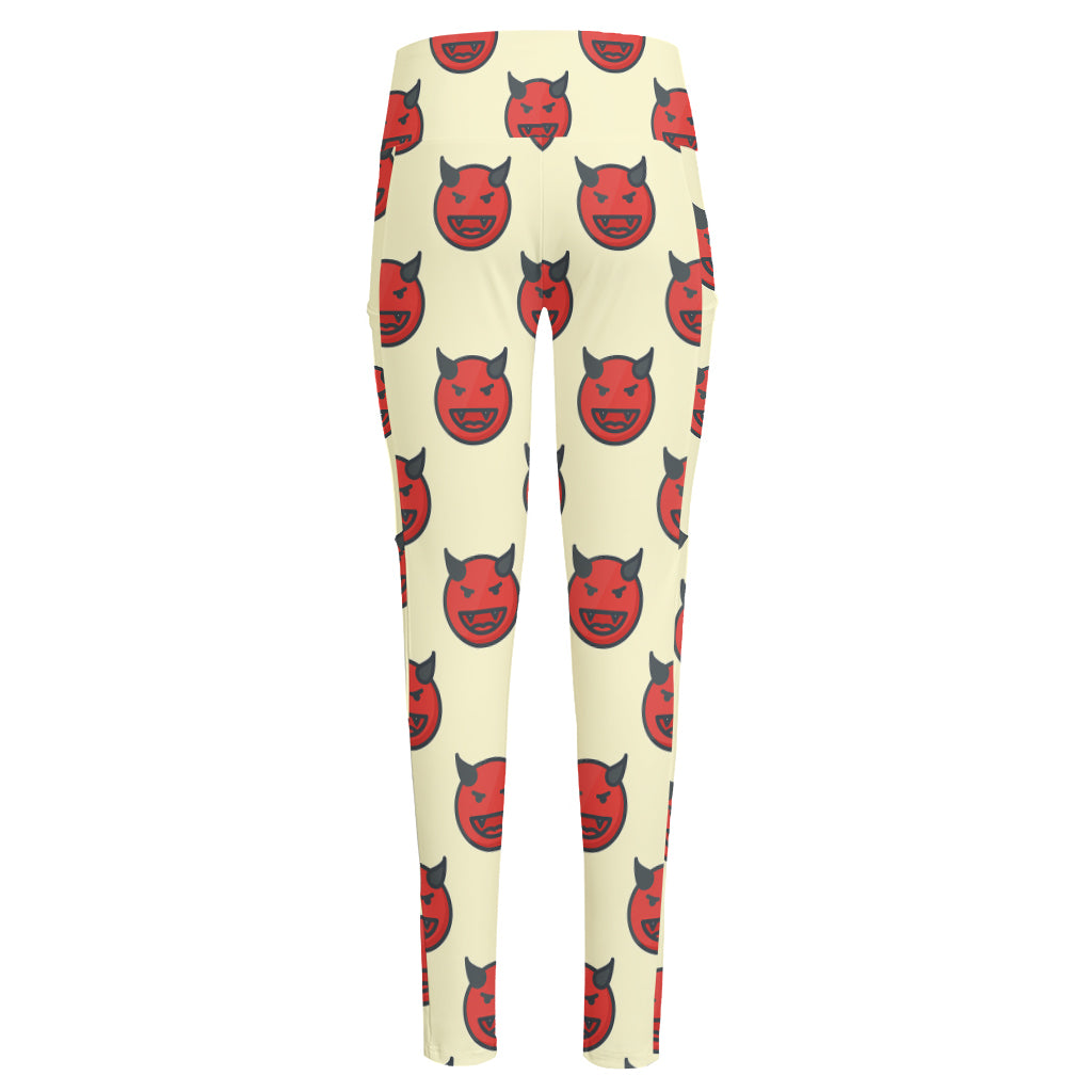 Devil Emoji Pattern Print High-Waisted Pocket Leggings