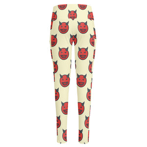 Devil Emoji Pattern Print High-Waisted Pocket Leggings