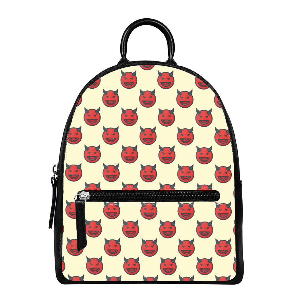 Devil Emoji Pattern Print Leather Backpack
