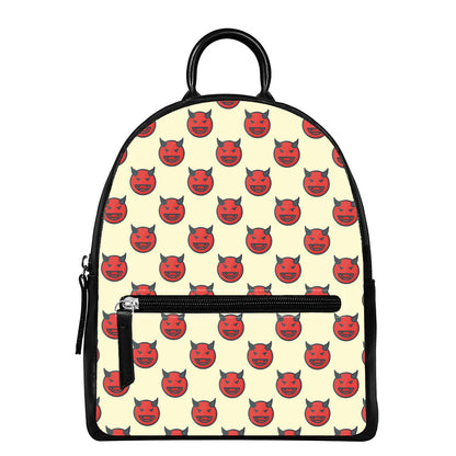 Devil Emoji Pattern Print Leather Backpack