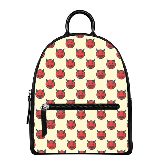 Devil Emoji Pattern Print Leather Backpack