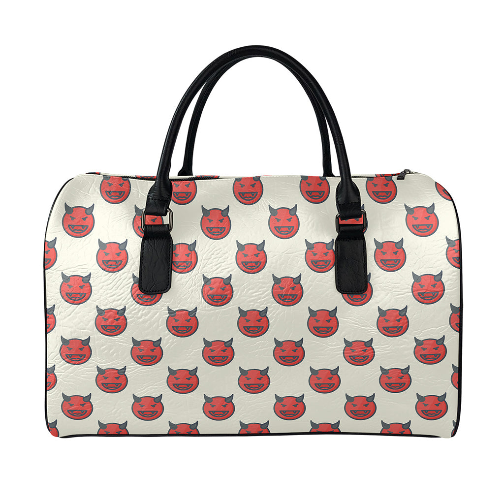 Devil Emoji Pattern Print Leather Duffle Bag