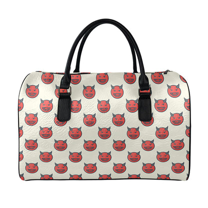 Devil Emoji Pattern Print Leather Duffle Bag