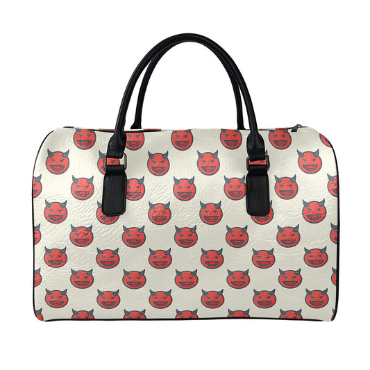 Devil Emoji Pattern Print Leather Duffle Bag