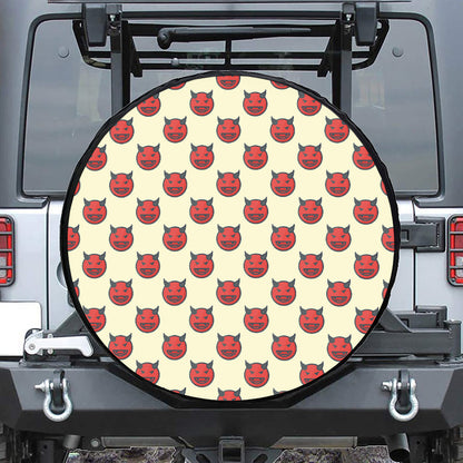 Devil Emoji Pattern Print Leather Spare Tire Cover