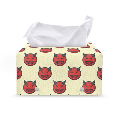 Devil Emoji Pattern Print Leather Tissue Box Cover