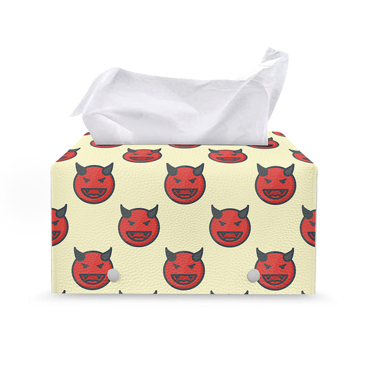 Devil Emoji Pattern Print Leather Tissue Box Cover
