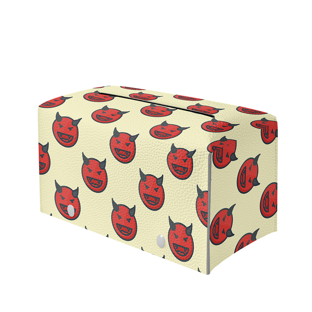 Devil Emoji Pattern Print Leather Tissue Box Cover