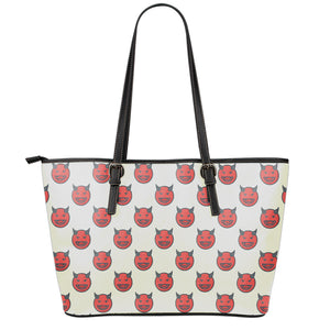 Devil Emoji Pattern Print Leather Tote Bag