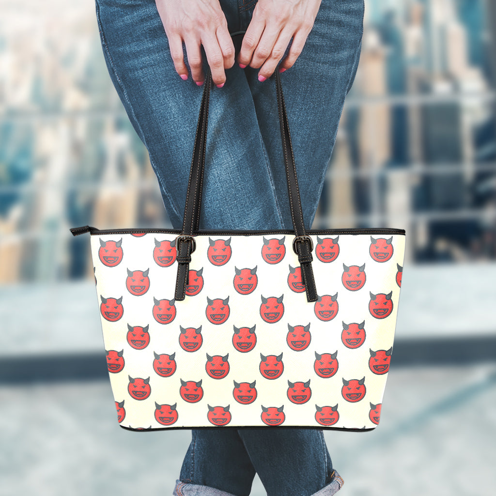 Devil Emoji Pattern Print Leather Tote Bag