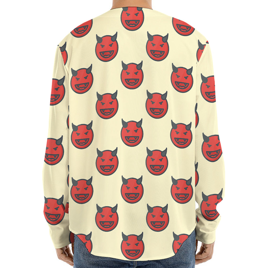 Devil Emoji Pattern Print Long Sleeve Baseball Jersey