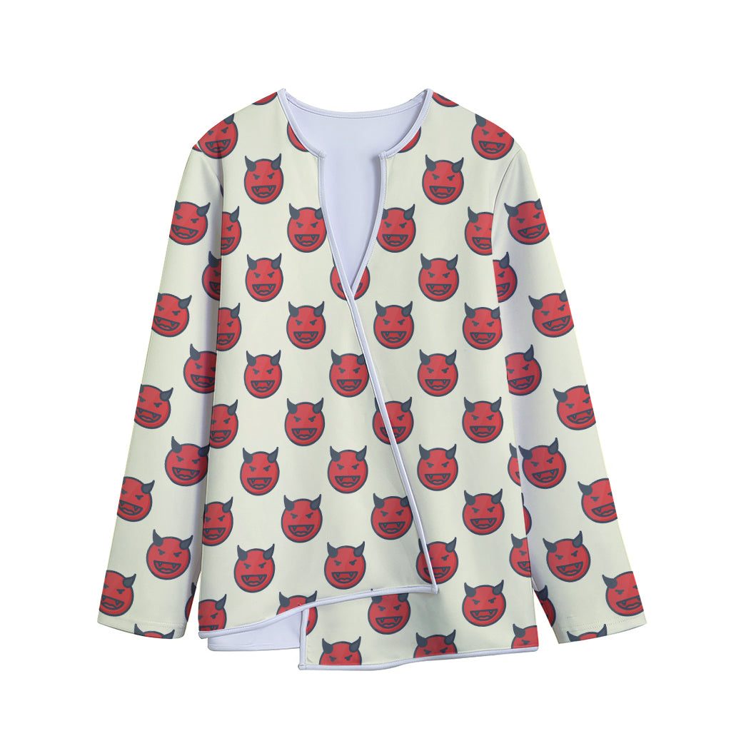 Devil Emoji Pattern Print Long Sleeve Short Coat