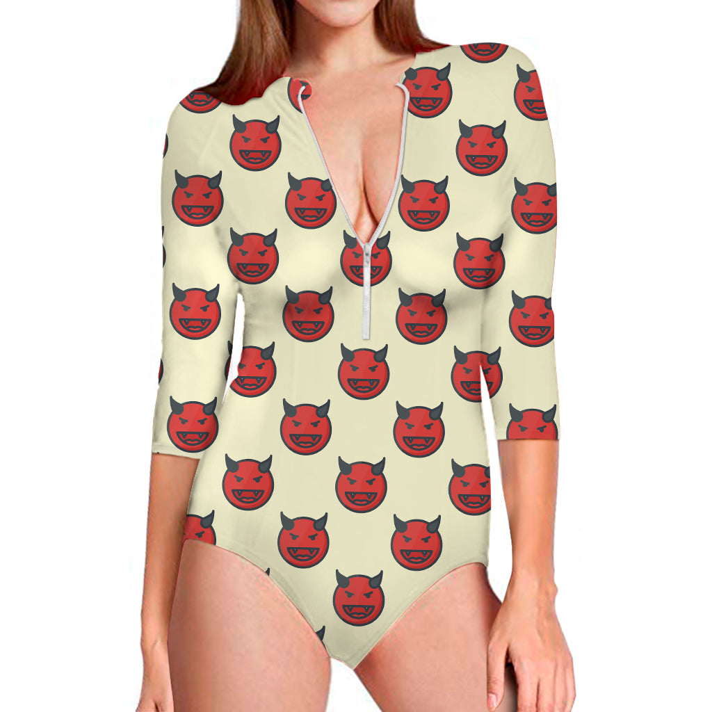 Devil Emoji Pattern Print Long Sleeve Swimsuit