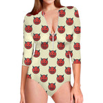 Devil Emoji Pattern Print Long Sleeve Swimsuit