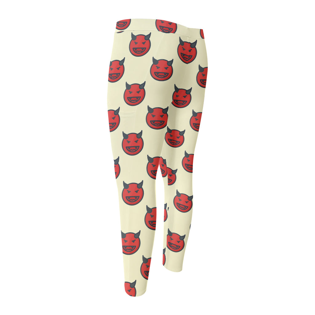 Devil Emoji Pattern Print Men's Compression Pants