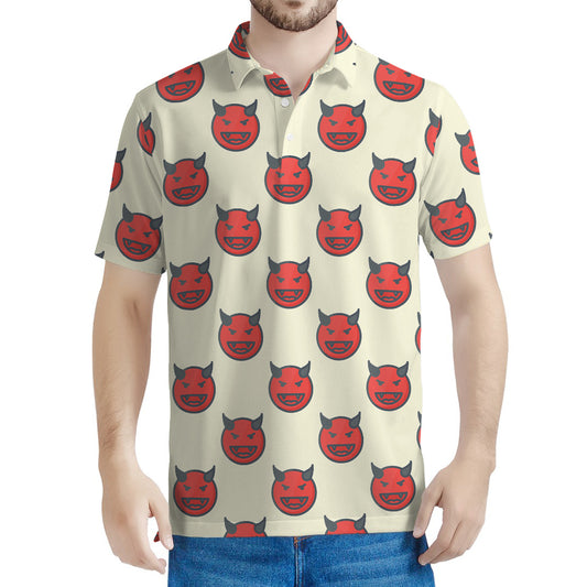 Devil Emoji Pattern Print Men's Polo Shirt