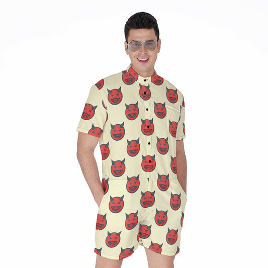 Devil Emoji Pattern Print Men's Rompers