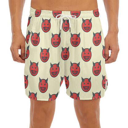 Devil Emoji Pattern Print Men's Split Running Shorts