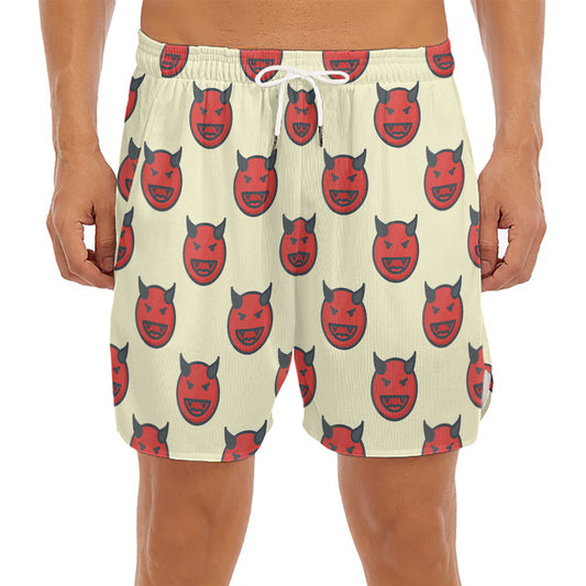 Devil Emoji Pattern Print Men's Split Running Shorts