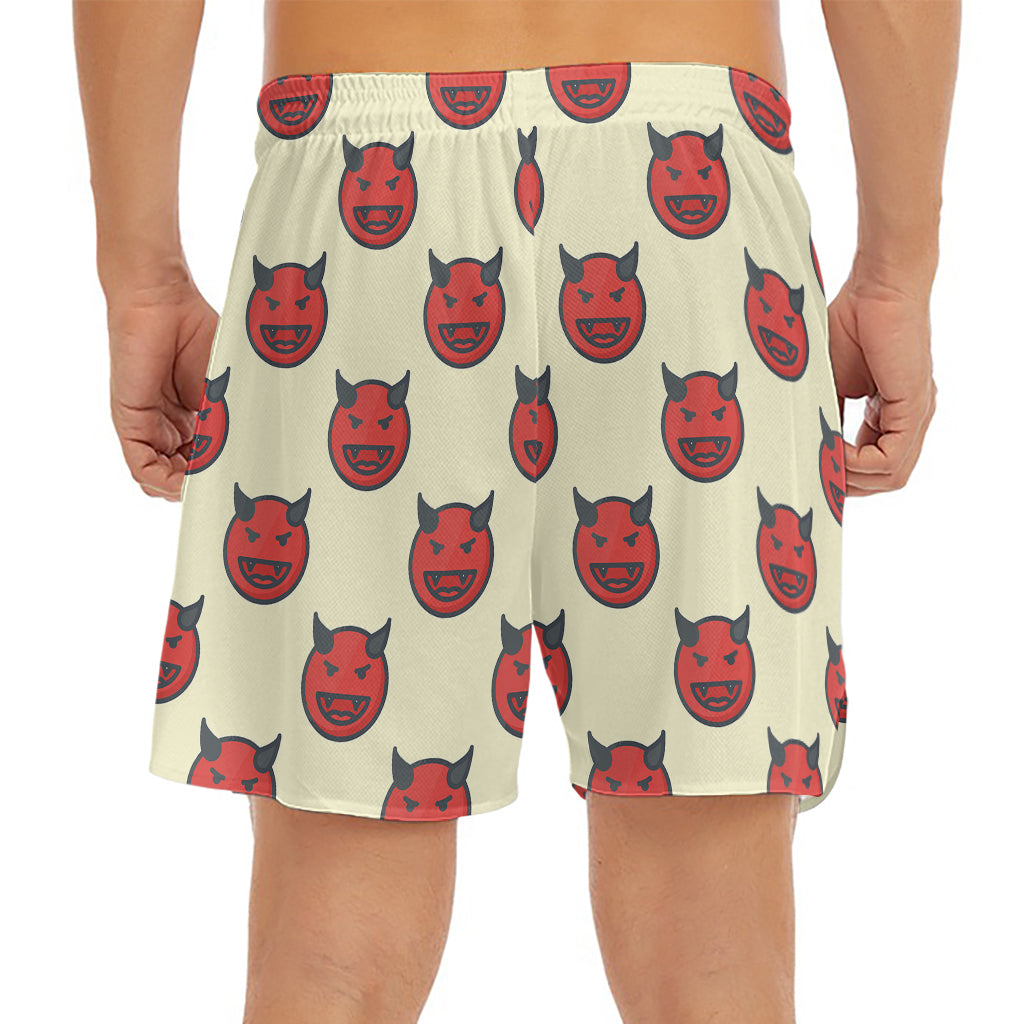 Devil Emoji Pattern Print Men's Split Running Shorts