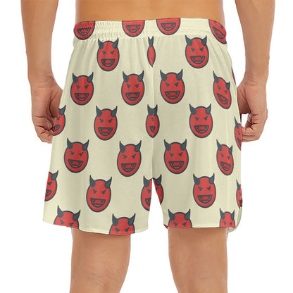 Devil Emoji Pattern Print Men's Split Running Shorts