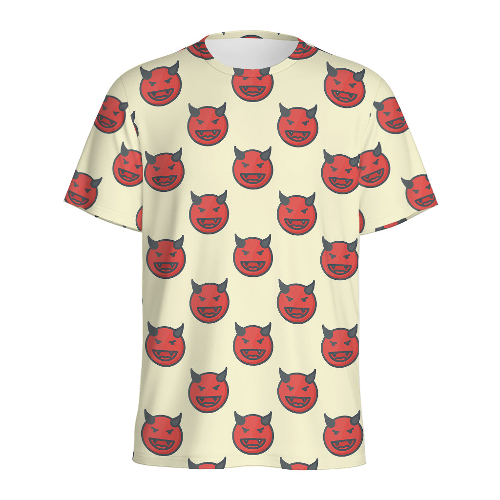 Devil Emoji Pattern Print Men's Sports T-Shirt