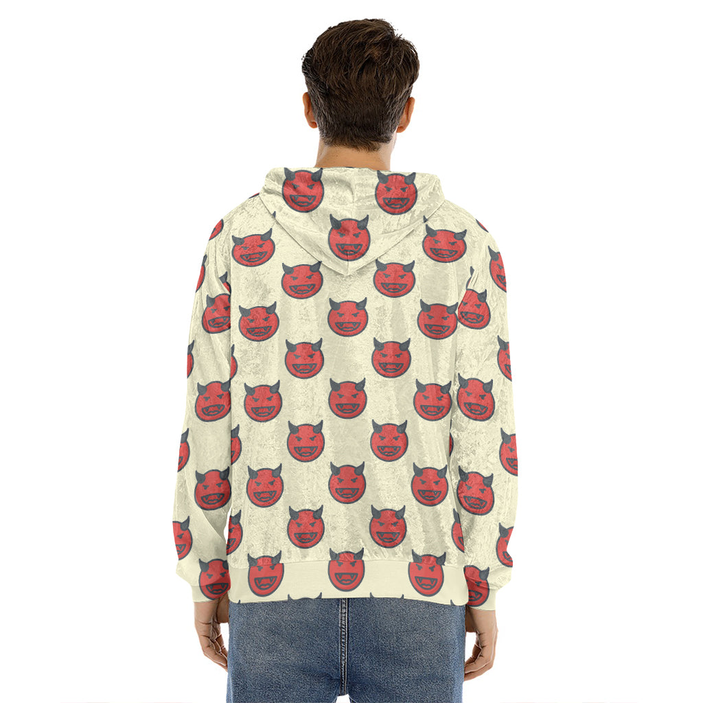 Devil Emoji Pattern Print Men's Velvet Pullover Hoodie
