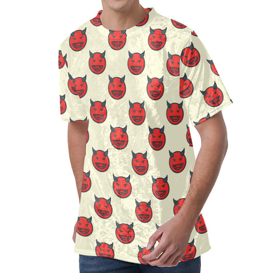 Devil Emoji Pattern Print Men's Velvet T-Shirt
