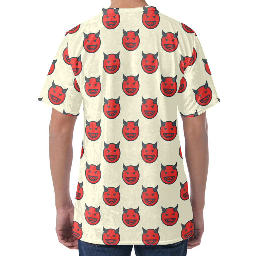 Devil Emoji Pattern Print Men's Velvet T-Shirt