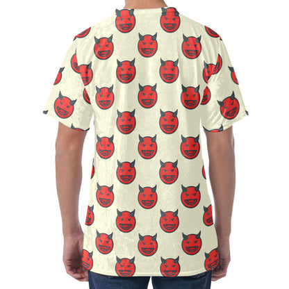 Devil Emoji Pattern Print Men's Velvet T-Shirt