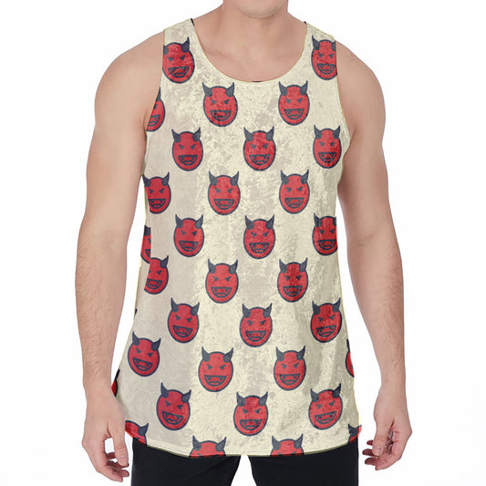 Devil Emoji Pattern Print Men's Velvet Tank Top