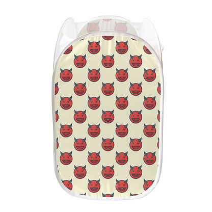 Devil Emoji Pattern Print Mesh Laundry Hamper